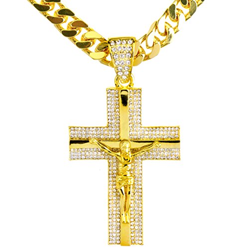 metaltree98 NEW Men's 14K Gold & Silver Plated Iced Cross Jesus Pendant 30