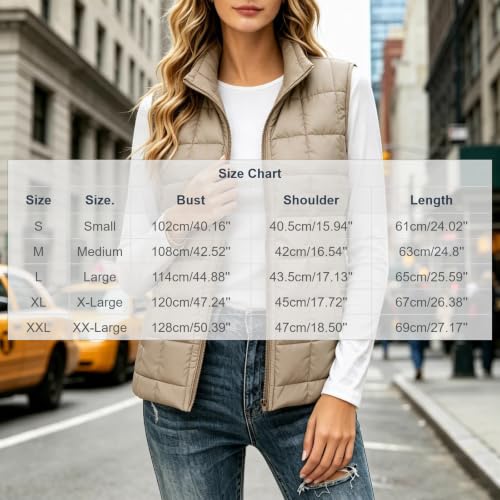 XOGWVJ Puffer Vest Women Lightweight Quilted Sleeveless Jacket Stand Collar Zip Up Warm Fall Winter Casual Outerwear Coat Women's Vests Dressy Casual Khaki S - image 4