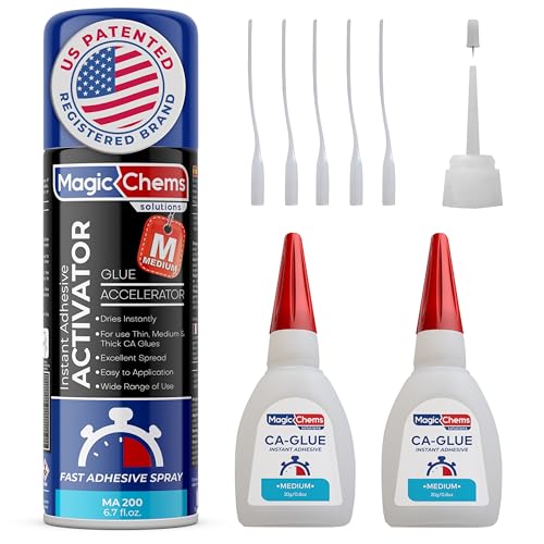 CA Glue with Activator Kit (2 x 0.8 oz Glue + 6.7 fl oz Activator), Cyanoacrylate Adhesive for 3D Printing & Acrylic, Strong Bond Super Glue Accelerator Set (1 Pack)