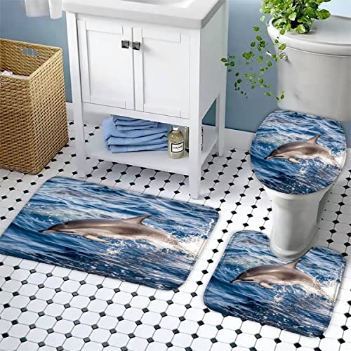 Badematten Set 3D 40x60 Delphin Ozean absorbierend 3-teiliges Badezimmerteppich-Set maschinenwaschbare weich badteppich… – Bild 3