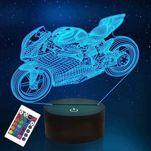 YuanDian 3D-Motorradlampe, Motorrad-Nachtlicht 16 Farben ändern sich mit Fernbedienung und Timer Weihnachtsgeburtstagsgeschenke für Jungen Cover