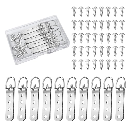 Image of 10 PCS 4 Hole D Ring Picture Hangers, YITOBA Metal Heavy Duty Mirror Hangers with 40 PCS Screws, D Ring Heavy Picture Hanging Hardware for Hanging Clock Painting Photo Frame (Silver)