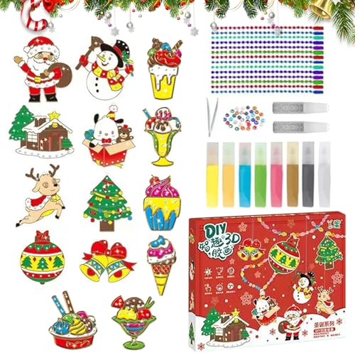 YEJAHY Set di 14 pezzi per arti e mestieri di pittura di cristallo fai-da-te, pittura con colla di cristallo Natale, ciondolo di cristallo, set di arti e mestieri di pittura (Natale/gelato)