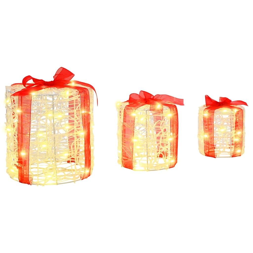 Pudełko na prezent, dekoracja, 3 sztuki, akryl, 20 x 20 x 21 cm, z paskami LED o ciepłej białej barwie, dekoracja bożonarodzeniowa do salonu, biura i na święta