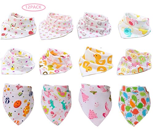 Fontee Baby Lot de 12 Bavoirs Bébé Bandana Bavoir pour filles,Doux, confortable, lavable en machine, Très absorbant Bandana Bavoir pour Bébé dents permanentes,mignonne Imprimé Bavoirs (filles)