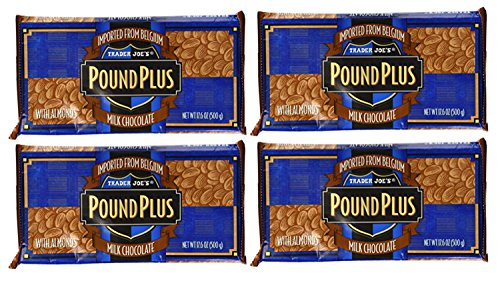 Trader Joe's Pound Plus GIANT Belgian Milk Chocolate with Almonds Bar - 4 Pack (17.6 oz)