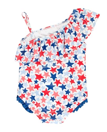 Image of RuffleButts Girls UPF50+ Sun Protection One Shoulder Single Ruffle One Piece Swimsuit
