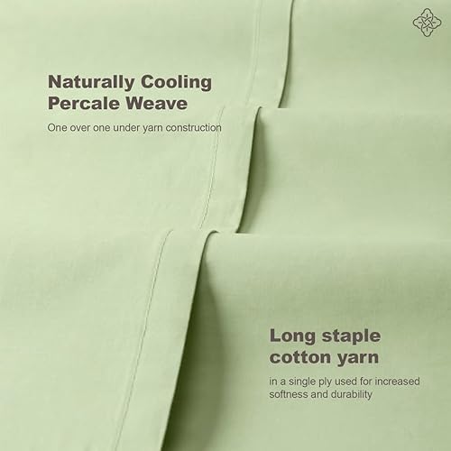 Miniatura 3 de Bioweaves 1 sábana encimera 100% algodón orgánico, tejido de percal suave de 300 hilos, certificado GOTS, color verde plántula, tamaño Queen