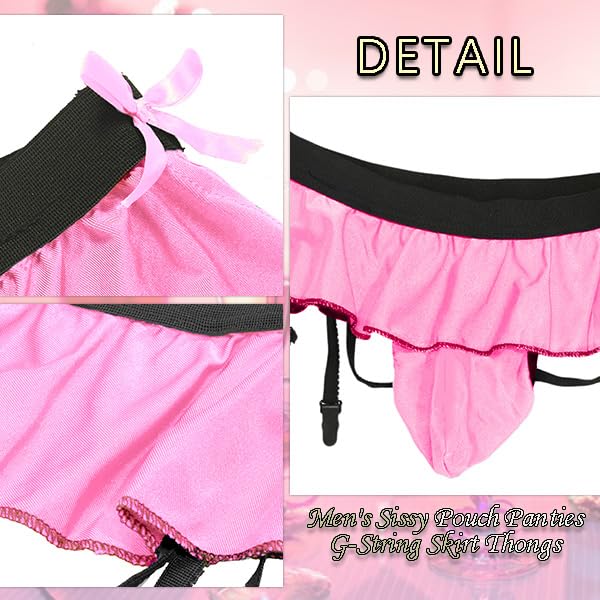 Sissy Pouch Panties for Men Crossdressers Men's Lingerie Skirt G-String Thongs Underwear Briefs with Garters2