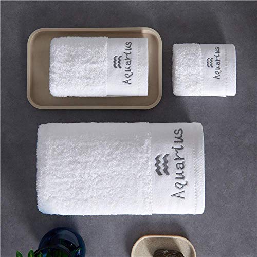 Housse de serviette luxe Verseau avec drap de bain 140x70cm, serviette visage et essuie-main carré