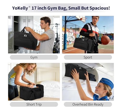 Image of 25L Small Gym Sport Duffle Bag - 17 Inch Weekender Overnight Bag for Travel, Workout, Fitness - Black