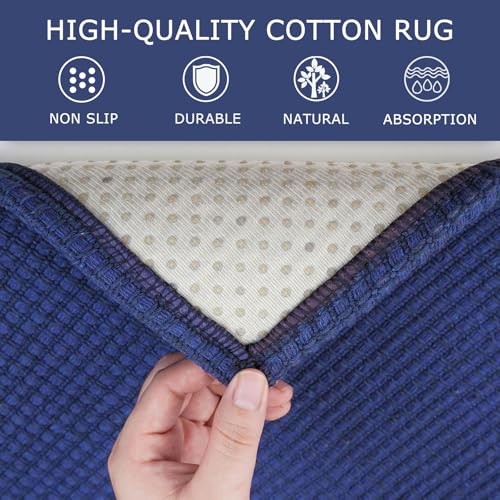KOZYFLY Runners for Hallways 2.6x8 ft Washable Kitchen Runner Non Slip Rubber Backed Hall Runners Cotton Entryway Runner Rugs Floor Carpet for Indoor Backdoor Bedroom Kitchen, Royal Blue/Navy