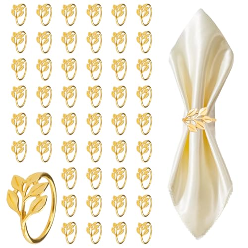 X-BLTU 50 Pcs Napkin Rings Gold Leaf Napkin Ring Holders for Table Decoration Metal Napkins Rings Buckles for Wedding Birthday Dinner Party Banquet Thanksgiving Christmas