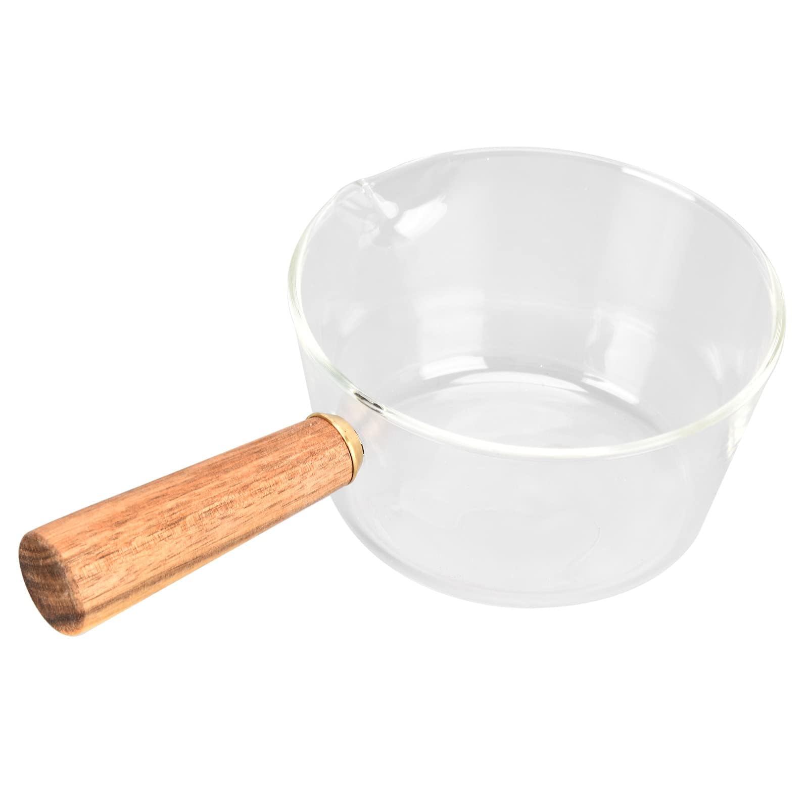 Ejoyous Pentola, lattiera in vetro con manico in legno, casseruola, casseruola, pastaiola con beccuccio a V, salsiera per latte, zuppa, pasta, uova, riso (400 ml)