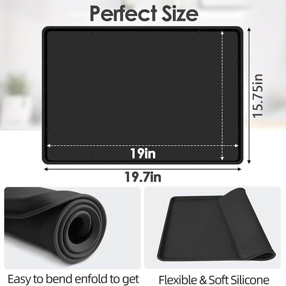 Tappetino in silicone per macchina da caffè, 40 x 50 cm, antiscivolo, con bordi rialzati, impilabile, resistente al calore, per piano di lavoro (nero)