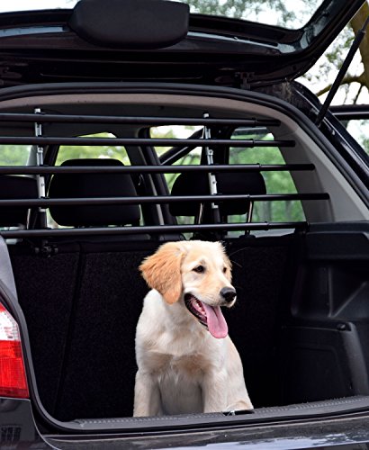 dobar® 62200 Walky Barrier Trenngitter Universal Umklappbar- Kofferraum Hundegitter - Auto Transportschutzgitter für die Kopfstütze - Gepäckgitter für Hunde Edelstahl - 28-36 x 82-141 cm - Schwarz