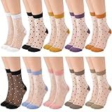 scenicamp 10 Pairs Women Sheer Ankle Sock Cute Ultrathin Transparent Mesh Dot See Through Summer Socks - Thin Fashion