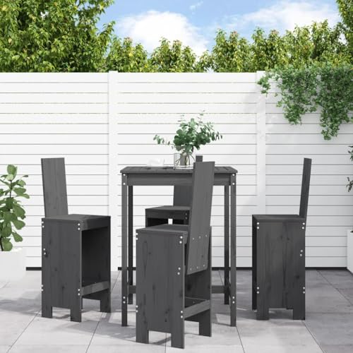 AJJHUUKI Outdoor Furniture-Juego de 5 barras de jardín de madera maciza de pino gris