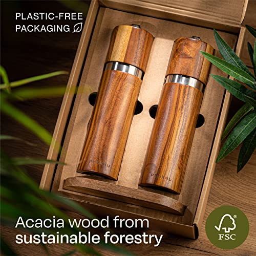 Salt and Pepper Mill Set with Tray - Made from FSC® Acacia Wood - Durable Ceramic Grinder - Plastic-Free - Image 6