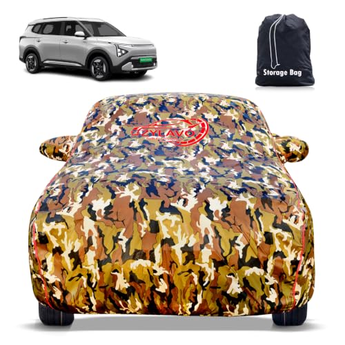Image of Premium Car Cover for Kia Carens Clavis EV 2026 Models | Waterproof, UV & Dust Protection | Mirror & Antenna Pocket | Triple Stitched, Soft Inner Lining, Belt & Buckle (Jungle Print)