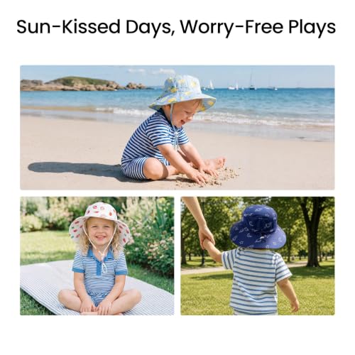 Image of HECCEI Toddler Baby Sun Hat, UPF 50+ Wide Brim Infant Bucket Hats for 0-6Y
