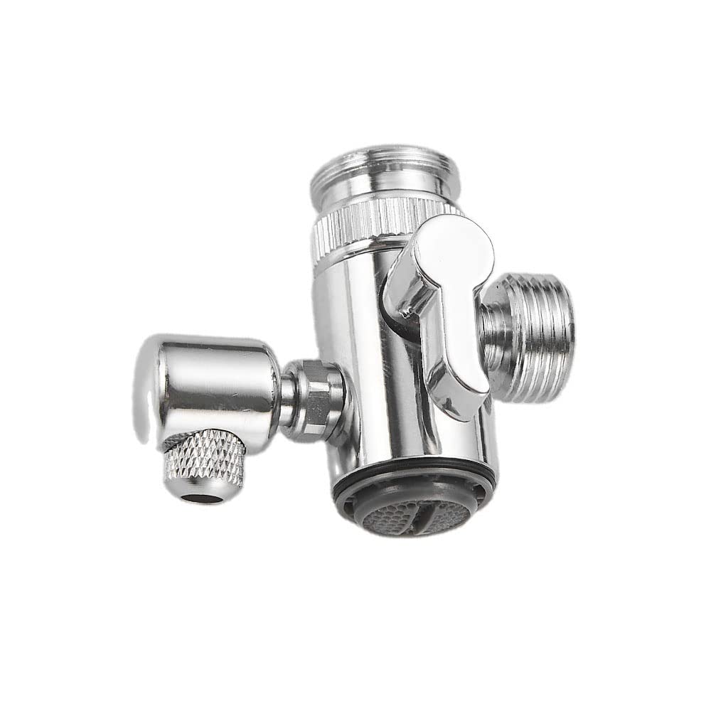 Umstellventil mit Luftsprudler, 3-Wege-Umstellventil für Handbrause und Bidet-Duschkopf, Küchen- und Badezimmer-Spülbecken-Wasserhahnverteiler, Schlauchanschluss, Ersatzteil, verchromt