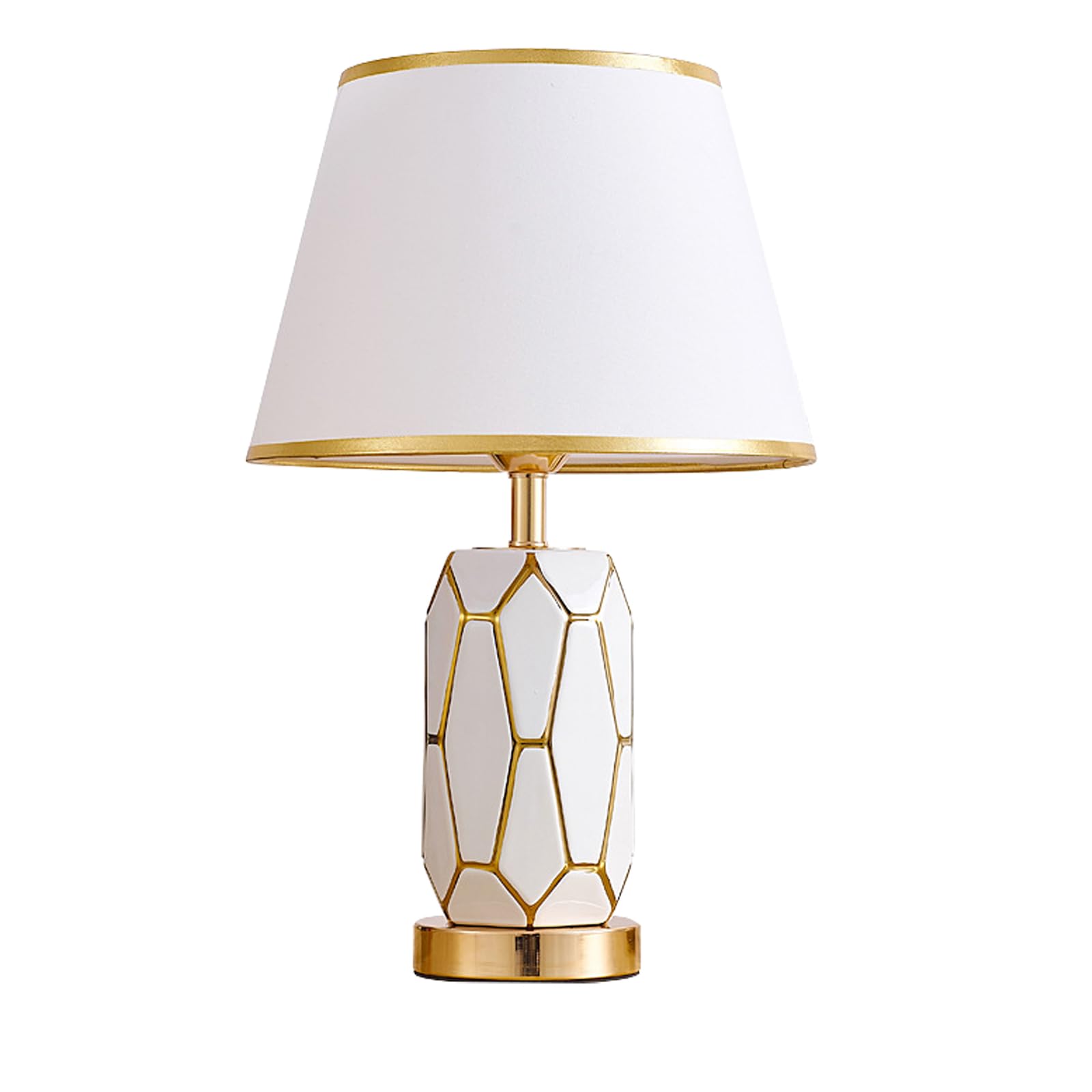 Lamp Lampade da Tavolo in Ceramica Bianca con Paralume a Tamburo in Tessuto for Camera Letto e Soggiorno Lampada Decorativa in for Comodino (Bianco/Oro) Lampada