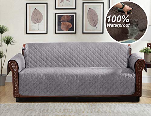 Home Queen Couch Slipcover, Non-Slip Waterproof Sofa Protector with Pocket and Elastic Straps