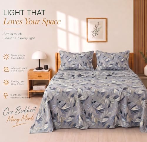 Image of BSB HOME 210 TC Cotton Feel Double Bedsheet with 2 Pillow Covers, Soft & Breathable Floral Printed Bed Sheet, Easy Care Bedding for Bedroom - 86 x 88 Inches (218 x 224 cm) (Slate Grey)