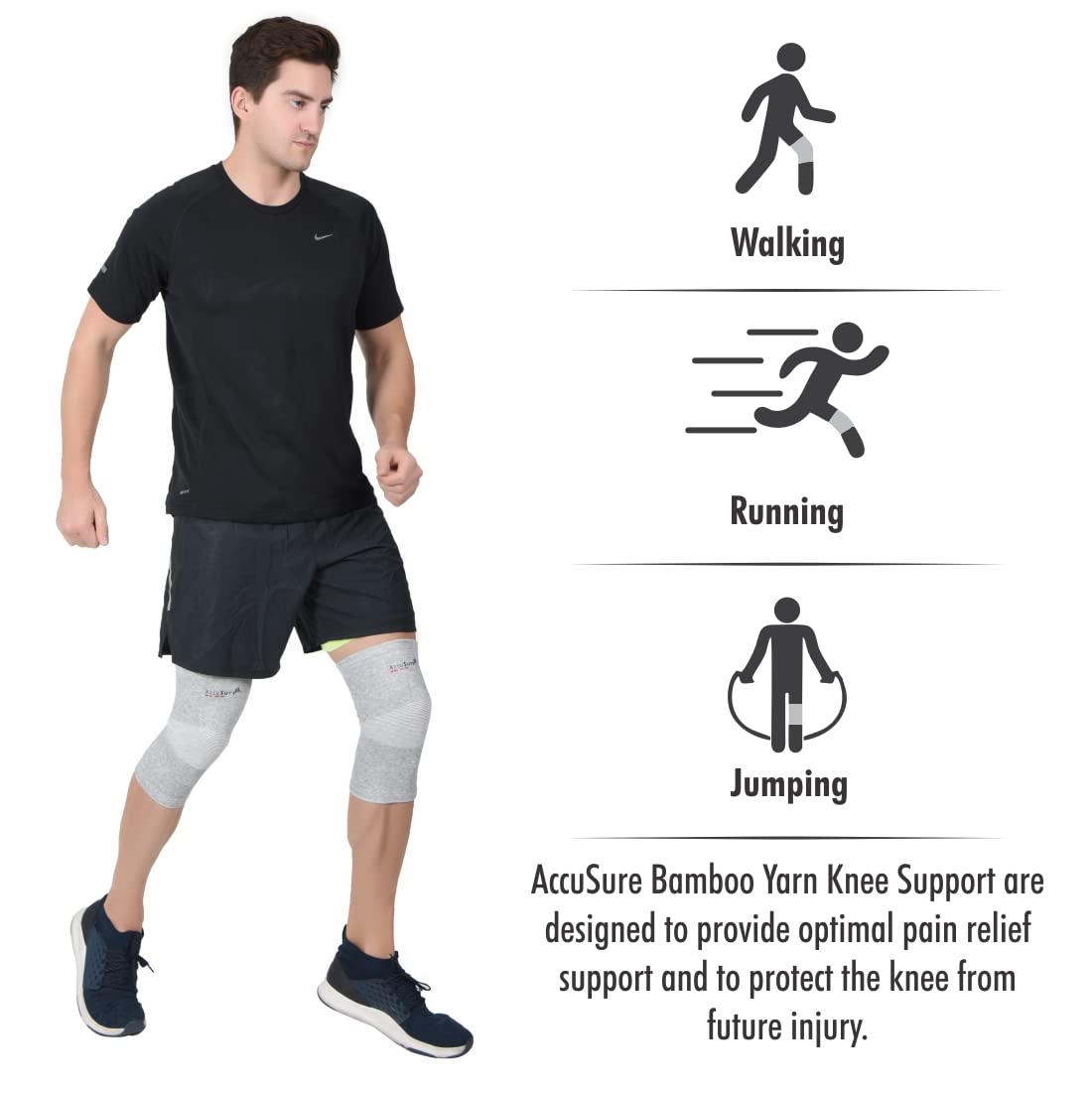 AccuSure ?bamboo Yarn Knee Brace Compression Sleeve- Best Support for Arthritis, ACL, Gym, Running, Basketball, Meniscus Tear, Sports, Joint Pain Relief, Injury Recovery for Men, Women, Pack of 2 Pair 4
