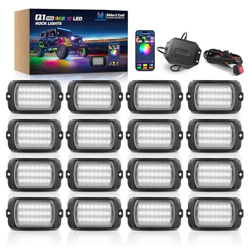 MICTUNING 2025 1000% Bright Q1 MAX RGB+IC LED Rock Lights, 384 LEDs 16 Pods Chasing Dreamcolor Extensible Underglow Multicolor Neon Light Underbody Lighting Kit with APP Control for Truck ATV UTV Boat