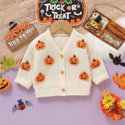 Halloween Girls Sweater Long Sleeve Button Closure Pumpkin Cardigan Boys Halloween Sweater Winter Warm Knit Tops4