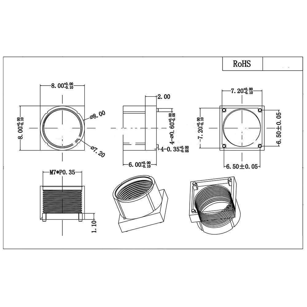 MINZIHAO M7 Lens Mount 8 x 8 CCTV Accessories Multilayer Coating(M7 Mount 6MM)