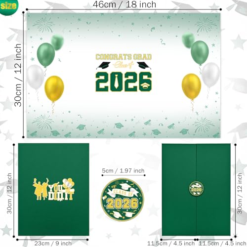 Image of Graduation Decorations 2026 Green Gold Graduation Guest Book to Sign Class Of 2026 Signature Guestbook Alternative Party Gifts Keepsake Congrats Grad Invitations Memory Card Board College High School