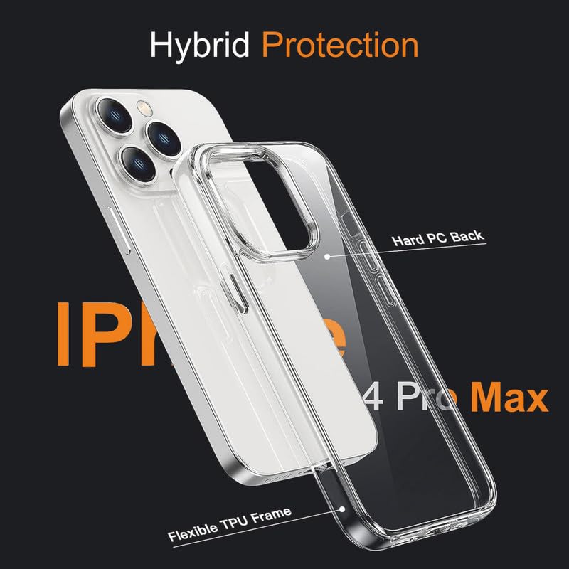 Image of Thermoplastic Polyurethane For iPhone Case 14 Pro Max,[Anti-Yellowing Technology] [Military Grade Drop Protection] Shockproof Slim Hybrid Phone Case For iPhone 14 Pro Max-Crystal Clear