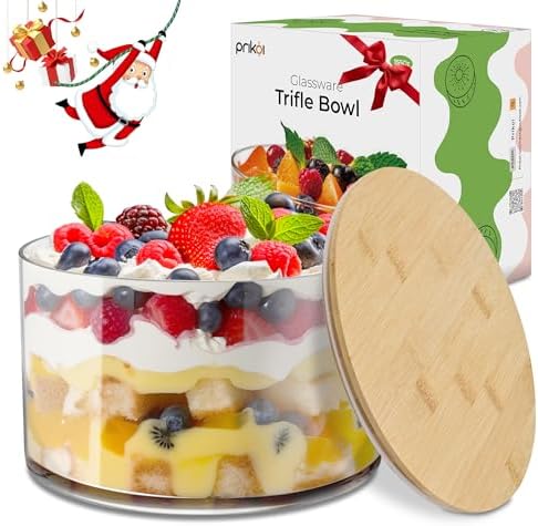 155oz Large Trifle Bowl with Lid, Modern Design Clear Glass...