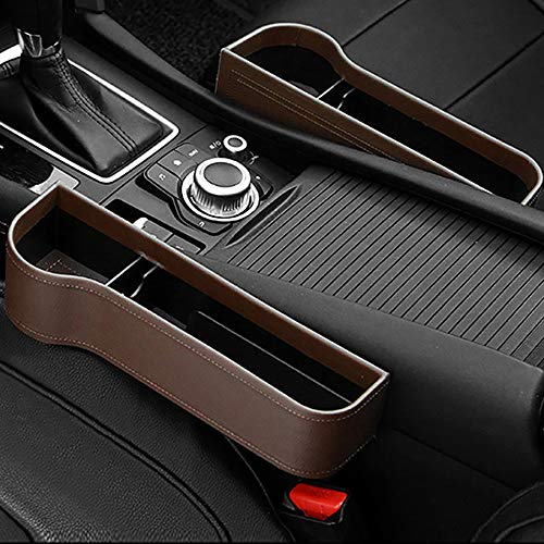 washidai Auto Black PU Leather Car Pocket Organizer Seat Gap Filler Box w/Cup Holder (Brown(2pack))