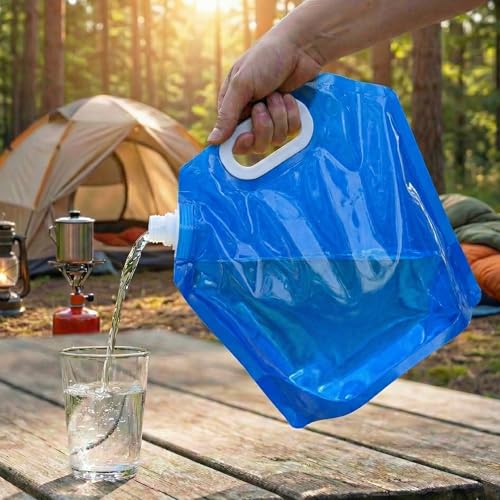 Image of Kraptick Portable Collapsible Water Storage Tank 10L Water Container with Handle and Leak-Proof Screw Cap, Reusable Foldable Drinking Water Carrier Bag for Camping & Emergency Use (Blue)