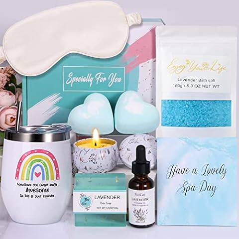 Lavender Birthday Pamper Gifts for Women, Unique Pamper Hampers for Women, Self Care Package for Her, Relaxation Spa Gifts Set Get Well Soon Gifts Pamper Box for Women Mom, Best Friends, Sister Cover