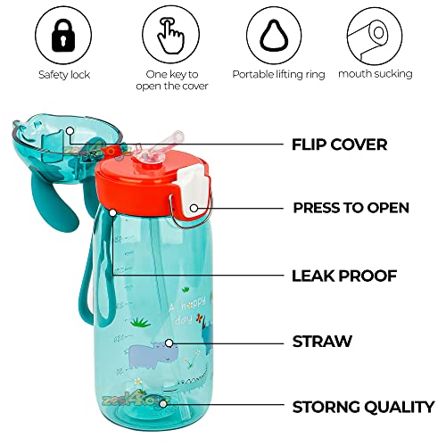Image of Zest 4 Toyz Bunny Ear Water Bottle for Kids Leak-Proof Sipper Bottle with Flip Straw BPA-Free Portable School Bottle with Strap for Boys & Girls- Green (550ML)