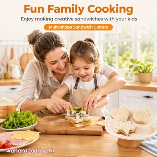 Uncrustable Sandwich Cutters Set 34pcs, 6pcs Sandwich Cutter and Sealer and 18pcs Fruit Cutter Shapes for Kids with 10pcs Cute Animal Forks, Ideal for School Lunch Boxes and Bento Boxes Boys Girls by TAOUNOA - Used condition - Image 6