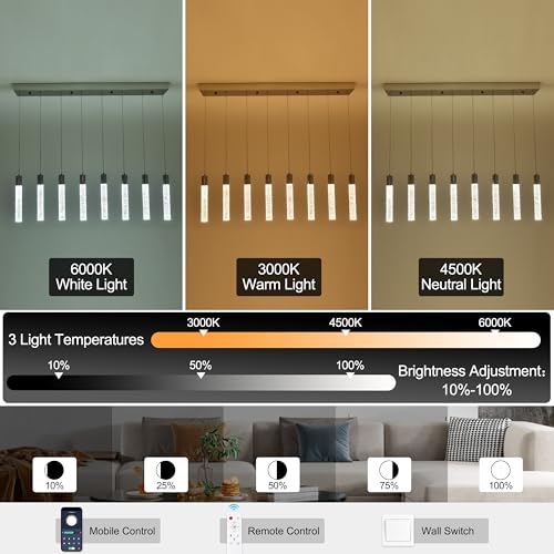 Image of 8 Light Pendant Lights Kitchen Island,Modern Chrome Crystal Pendants