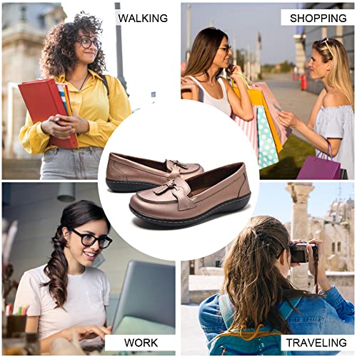 Image of Maichal Loafers for Women Slip On Comfort Leather Tassel Dress Shoes