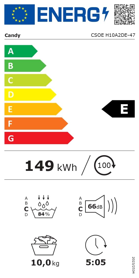 CANDY Smart Pro CSOE H10A2DE-47 Sèche-linge Pompe à Chaleur 10 kg Connecté Wi-Fi 66 dB