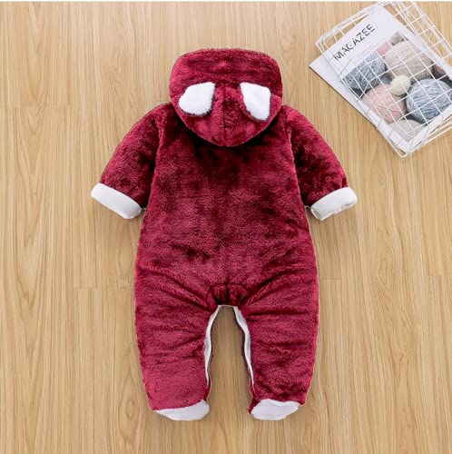 Image of BRANDONN Unisex Baby Flannel Reversible Jumpsuit Panda Style Cosplay Clothes Bunting Outfits Snowsuit Hooded Romper Outwear (Maroon, 9-12 Months)