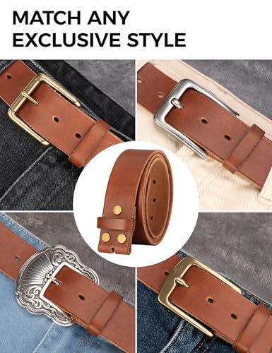 Image of No Buckle Full Grain Leather Belt Men Women Fits With 1.5 Inch Buckle