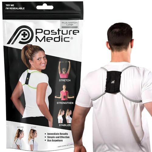 PRIMEKINETIX PostureMedic Dynamic Posture Brace for Neck and Back Support -For Enhanced Shoulder Alignment, Posture Improvement & Stretching-L(Silver)