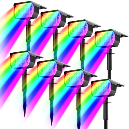 nipify Solar-Strahler für den Außenbereich, Farbwechsel, 7 Modi, Halloween, RGB, solarbetrieben, wasserdicht, Landschaftsbeleuchtung für Außenbereich, Hof, Garten, Weg, 8 Stück
