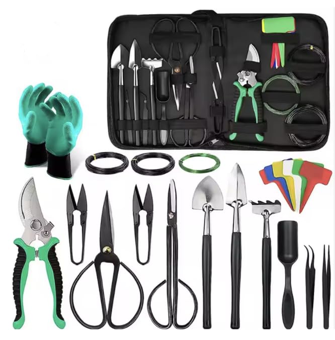 SeedsAlp Ensemble d'outils pour bonsaï, 24 pièces, kit de transplantation de plantes avec sac de rangement pour jardin robuste
