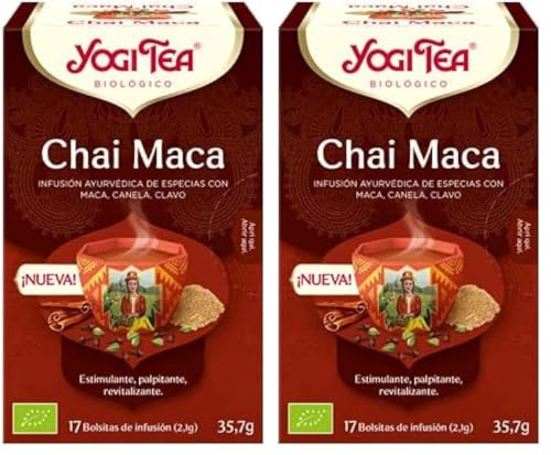 Yogi Tea, Chai Maca - Infusión Ayurvédica - Especias con Maca, Canela y Clavo - 17 bolsitas (35,7g) (Paquete de 2)